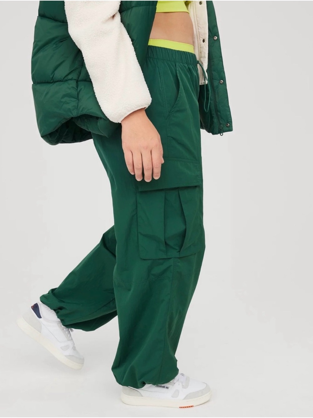 Aerie OFFLINE Burst A Move Y2K Cargo Parachute Pants Green Trendy Gorpcore S - Picture 3 of 14